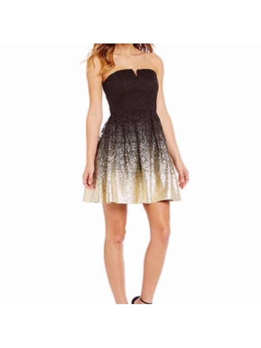 B. Darlin Black Lace & Metallic Gold Party Dress Juniors 7/8